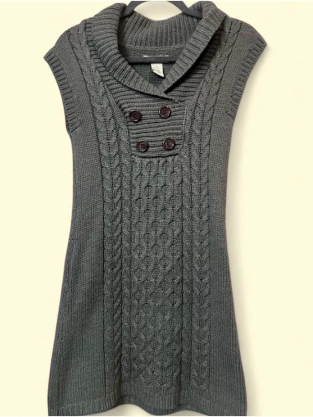 JJ Always Charcoal Cable-Knit Sleeveless Tunic with Cowl Collar